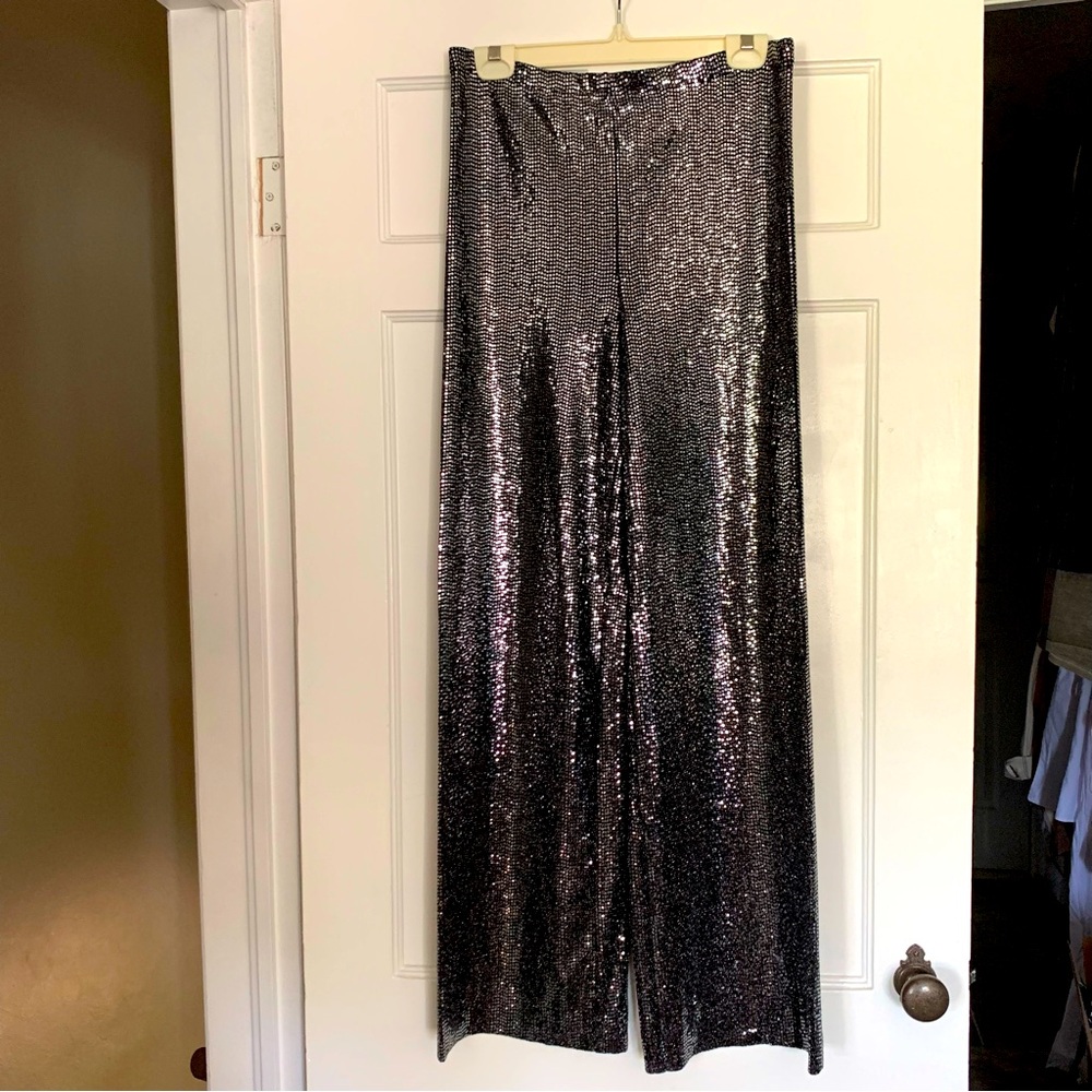 Silver sequin high waisted pants